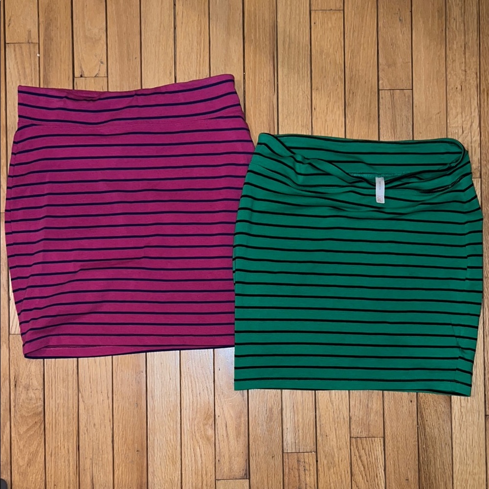 Bundle of two Nevada pink and green striped midi skirts